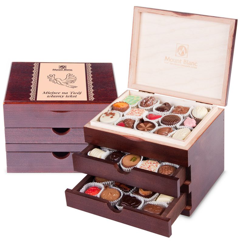 Czekoladki ślubne Luxury Trio z życzeniami. Prezent na wesele - MountBlanc - 1