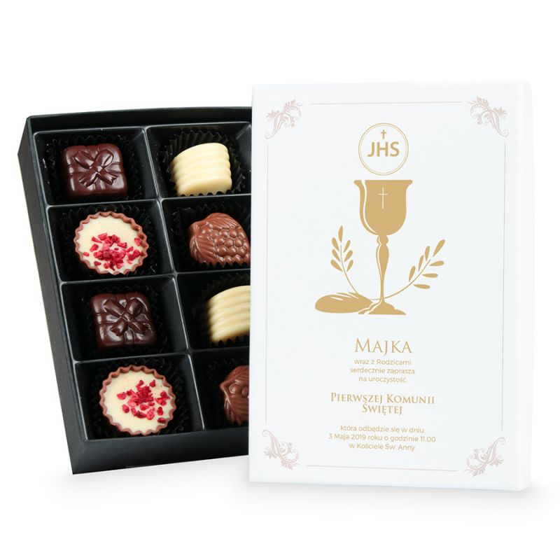 Czekoladowe zaproszenie na Pierwszą Komunię Świętą Premium White Mini z Twoim tekstem - MountBlanc - 1