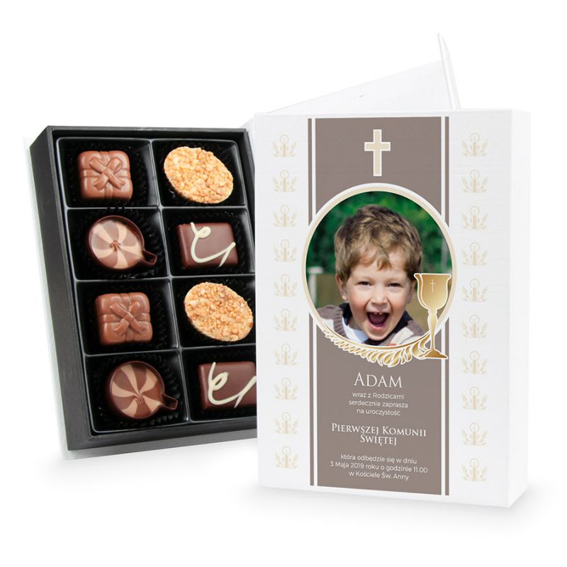 Czekoladowe zaproszenie na komunię Chocolate Box White Mini z Twoim zdjęciem i tekstem - MountBlanc - 1