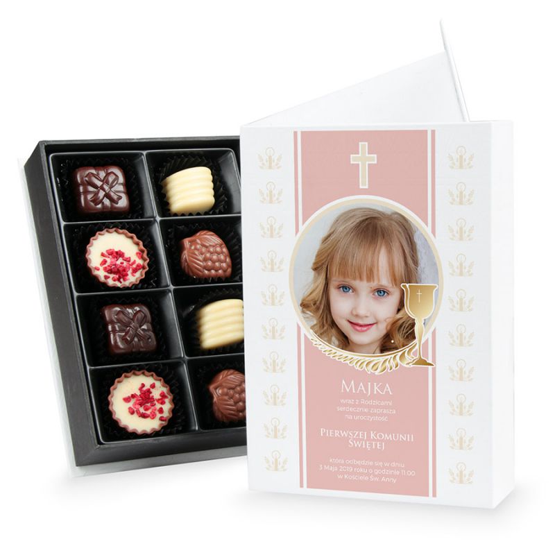 Czekoladki Chocolate Box White Mini, zaproszenie na komunię z Twoim zdjęciem i tekstem - MountBlanc - 1