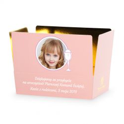 Podziękowania dla gości komunijnych ze zdjęciem i tekstem Mini Ballotin Pink no.3 - MountBlanc - 3