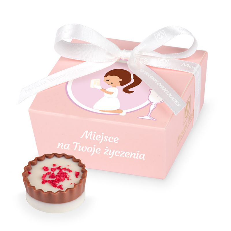 Czekoladki na Pierwszą Komunię Świętą dla dziewczynki Mini Ballotin PInk no.2 z Twoimi życzeniami - MountBlanc - 1