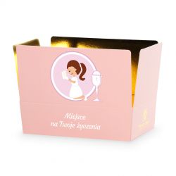 Czekoladki z okazji Pierwszej Komunii Świętej z życzeniami dla dziewczynki Mini Ballotin Pink no.3 - MountBlanc - 2