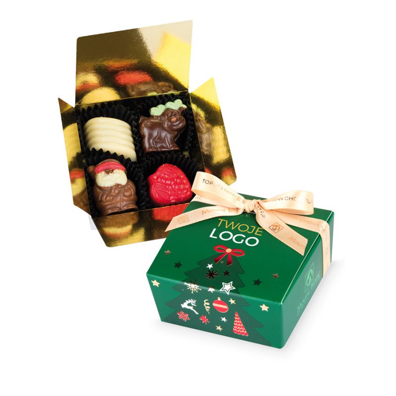 Personalizowane czekoladki pod Choinkę Mini Ballotin Green no.2 z Twoim logo. Czekoladki na prezent - MountBlanc - 1