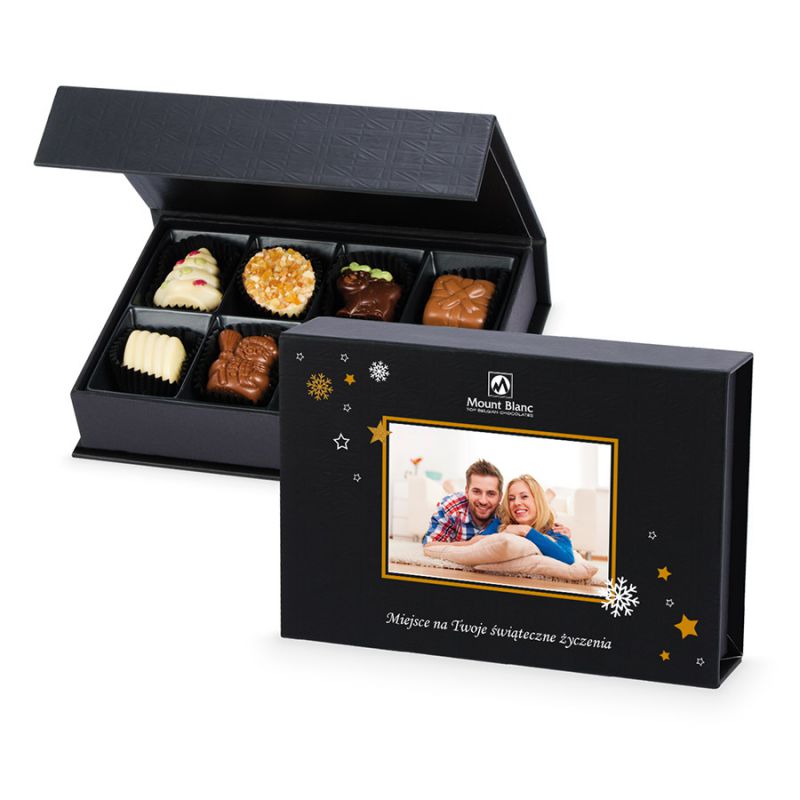 Praliny na Boże Narodzienie Chocolate Box Mini Black z Twoim zdjęciem i życzeniami - MountBlanc - 1