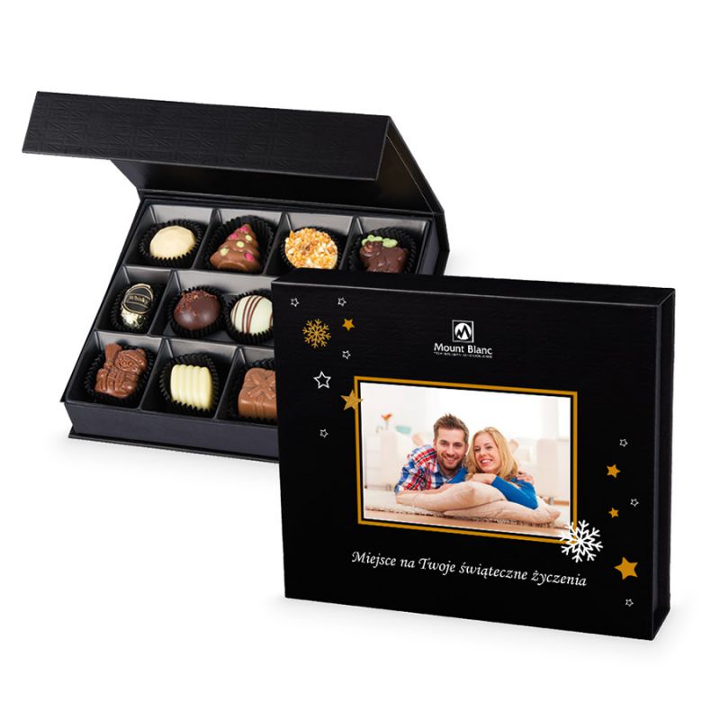 Czekoladki pod Choinkę Chocolate Box Medium Black z Twoim zdjęciem i życzeniami - MountBlanc - 1