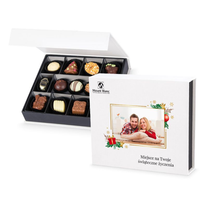 Czekoladki na Święta Chocolate Box Medium White z Twoim zdjęciem i życzeniami - MountBlanc - 1
