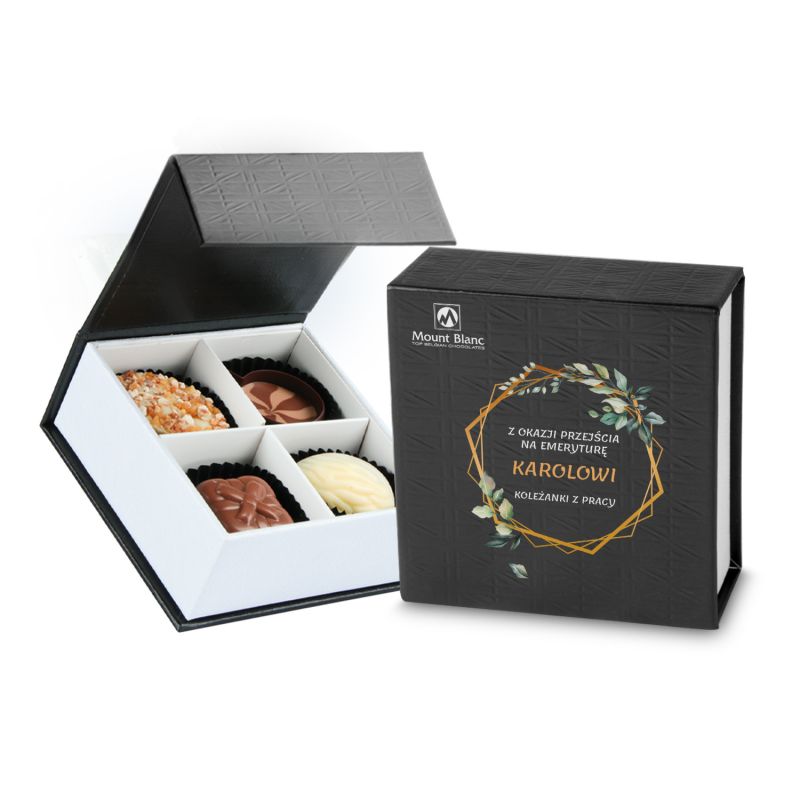 Czekoladowy upominek dla emeryta Finesse Black no.1 z życzeniami - MountBlanc - 1