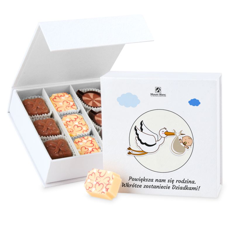 Czekoladki belgijskie Finesse White no.2 Powiększa nam się rodzina z Twoimi życzeniami - MountBlanc - 1