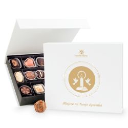 Czekoladki na Pierwszą Komunię Świętą Chocolate Box White Medium z Twoimi życzeniami - MountBlanc - 1