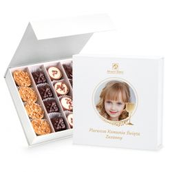 Bombonierka na Pierwszą Komunię Świętą dla dziewczynki Finesse White no.3 z Twoim zdjęciem i imieniem - MountBlanc - 1