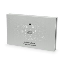 Czekoladki na święta Christmas Chocolate Box Silver z logo Twojej firmy i życzeniami - MountBlanc - 3