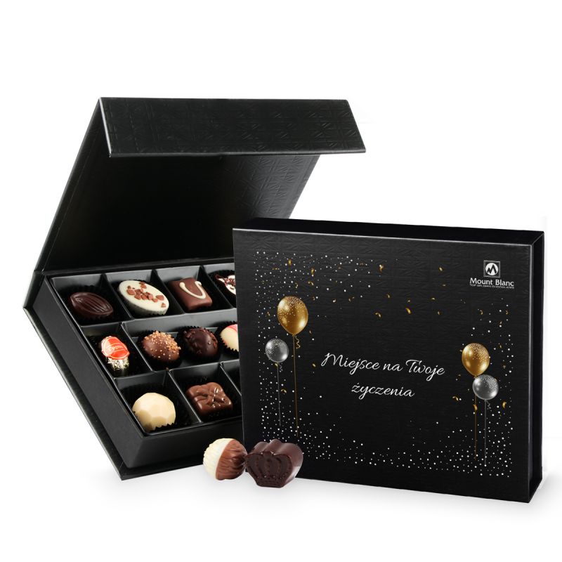 Czekoladki urodzinowe Chocolate Box Medium Black z Twoimi życzeniami