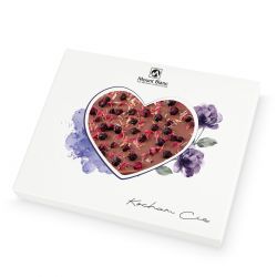 Chocolate Heart Box no.7 Czekoladowe serce mleczne z jagodami i płatkami bławatków