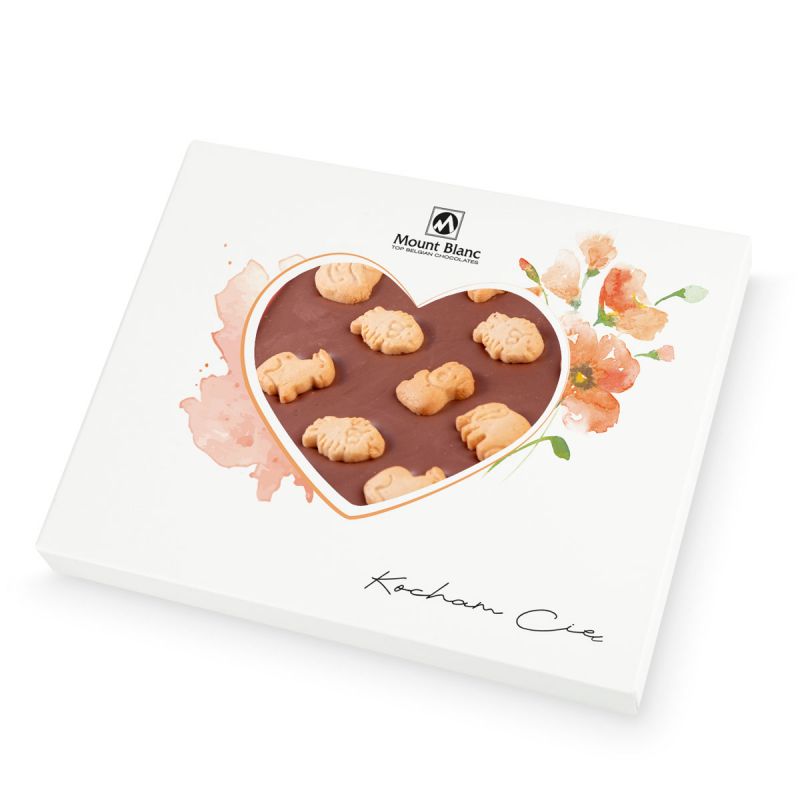 Chocolate Heart Box no.9 Czekoladowe serce mleczne z ciasteczkami na Walentynki