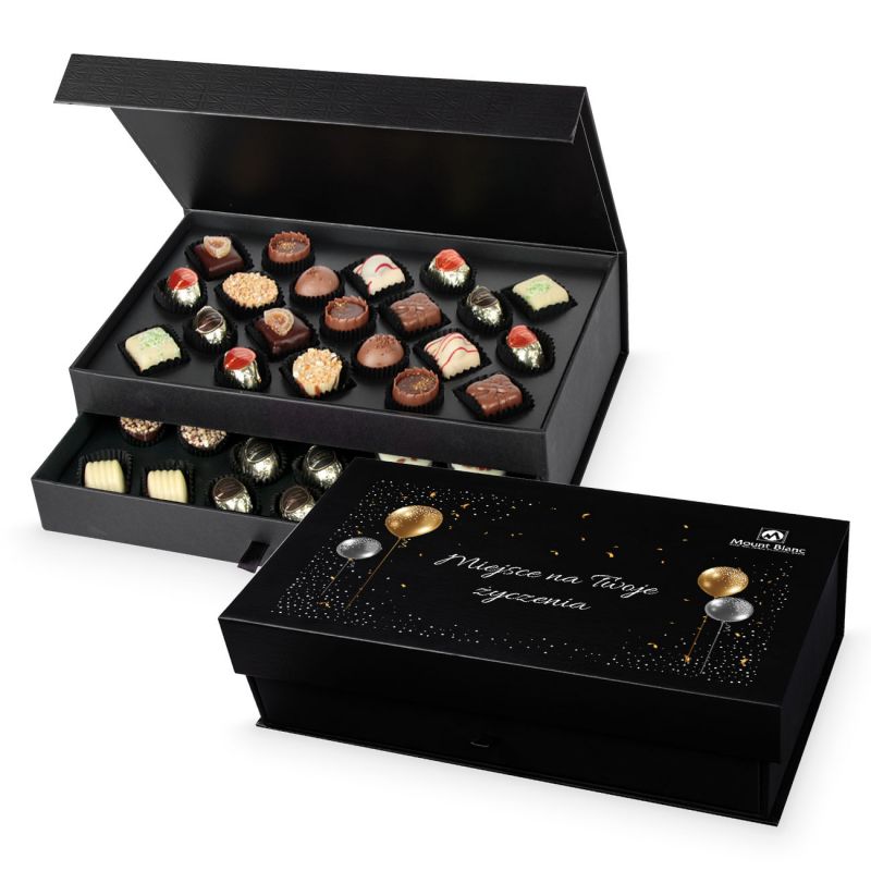 Czekoladki imieninowe Chocolate Tower Black z Twoimi życzeniami - MountBlanc - 2