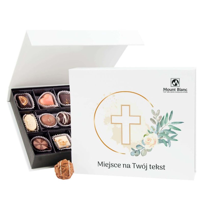 Czekoladki na komunię Chocolate Box Medium White z Twoimi życzeniami