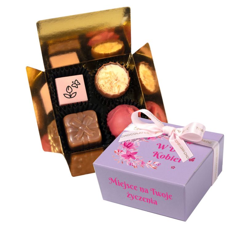 Czekoladki na Dzień Kobiet Mini Ballotin Lavender no.2 z Twoimi życzeniami