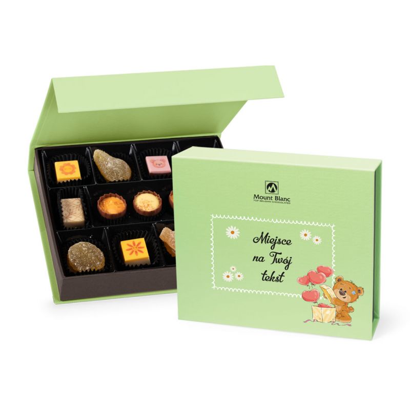 Czekoladki dla dzieci Chocolate Box Medium Green z Twoimi życzeniami