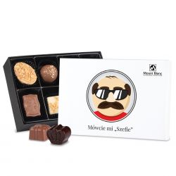 Bombonierka Premium White Mini Mówcie mi Szefie, pralinki firmowe - MountBlanc - 1