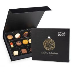 Pralinki na Boże Narodzenie Christmas Chocolate Box Black Medium z logo firmy i życzeniami - MountBlanc - 1