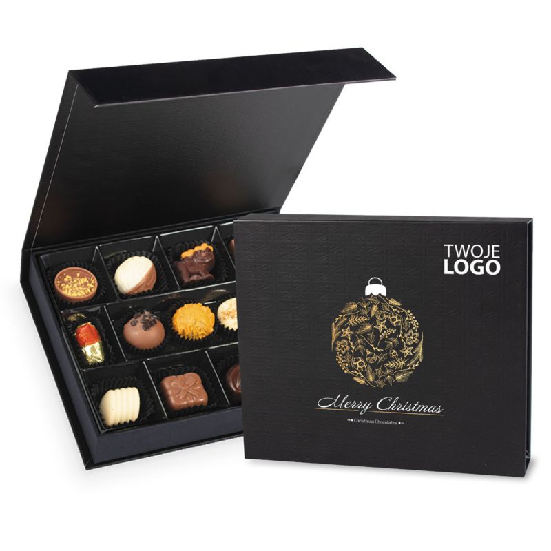 Pralinki na Boże Narodzenie Christmas Chocolate Box Black Medium z logo firmy i życzeniami - MountBlanc - 1