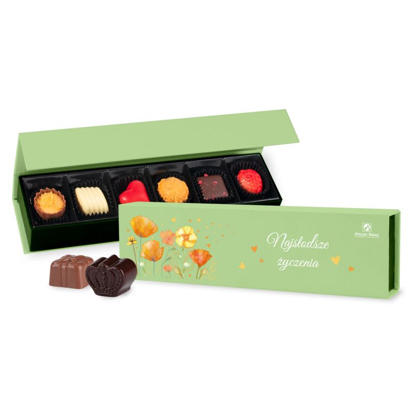 Czekoladki na Dzień Kobiet Chocolate Box Long Green Najsłodsze życzenia