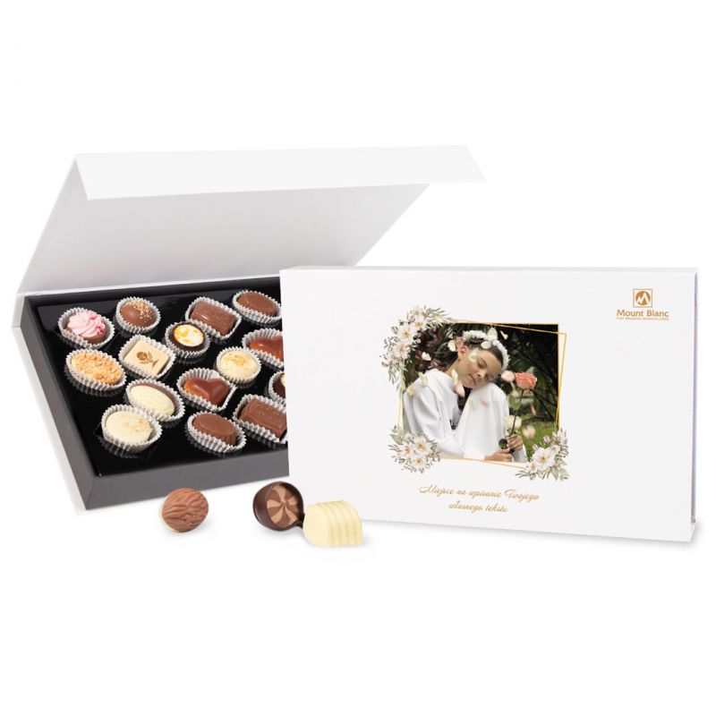 Czekoladki komunijne Chocolate Box White z Twoim zdjęciem i życzeniami