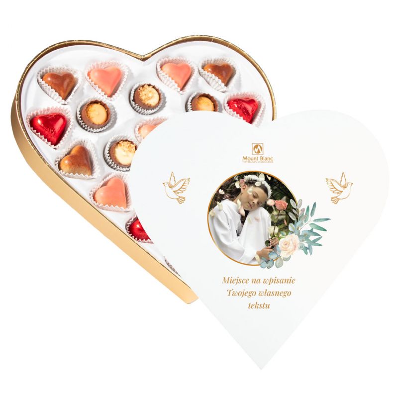 Bombonierka na komunię Sweet Heart White Maxi z Twoim zdjęciem i życzeniami