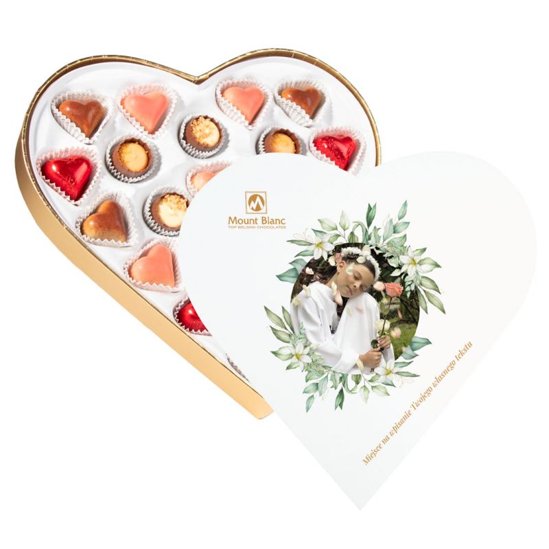 Czekoladki na komunię Sweet Heart White Maxi z Twoim zdjęciem i życzeniami