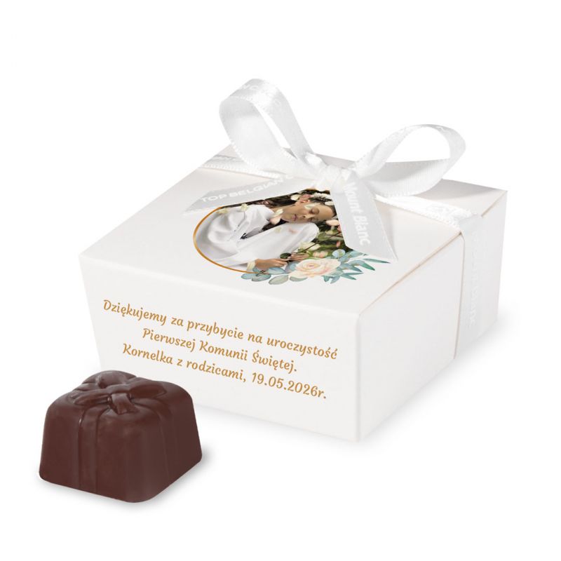 Czekoladki komunijne dla gości Mini Ballotin White no.2 ze zdjęciem i tekstem