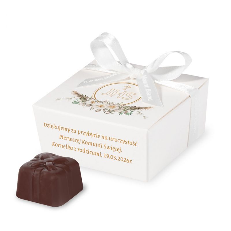 Upominek dla gości komunijnych Mini Ballotin White no.2 z Twoim tekstem