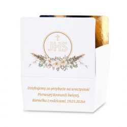 Upominek dla gości komunijnych Mini Ballotin White no.2 z Twoim tekstem