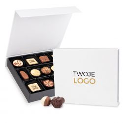Czekoladki reklamowe Chocolate Box Medium White Pralines Prints z Twoimi logo