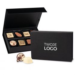 Czekoladki firmowe z Twoim logo Chocolate Box Mini Black Pralines Prints