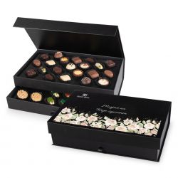 Czekoladki na imieniny Chocolate Tower Black z Twoimi życzeniami