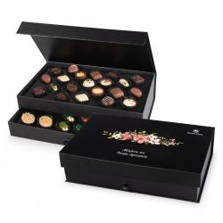 Bombonierka na imieniny Chocolate Tower Black z Twoimi życzeniami