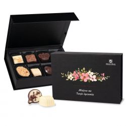 Czekoladki z okazji imienin Chocolate Box Mini Black z Twoimi życzeniami