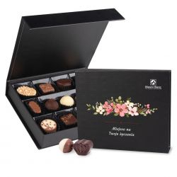 Upominek na imieniny Chocolate Box Medium Black z Twoimi życzeniami