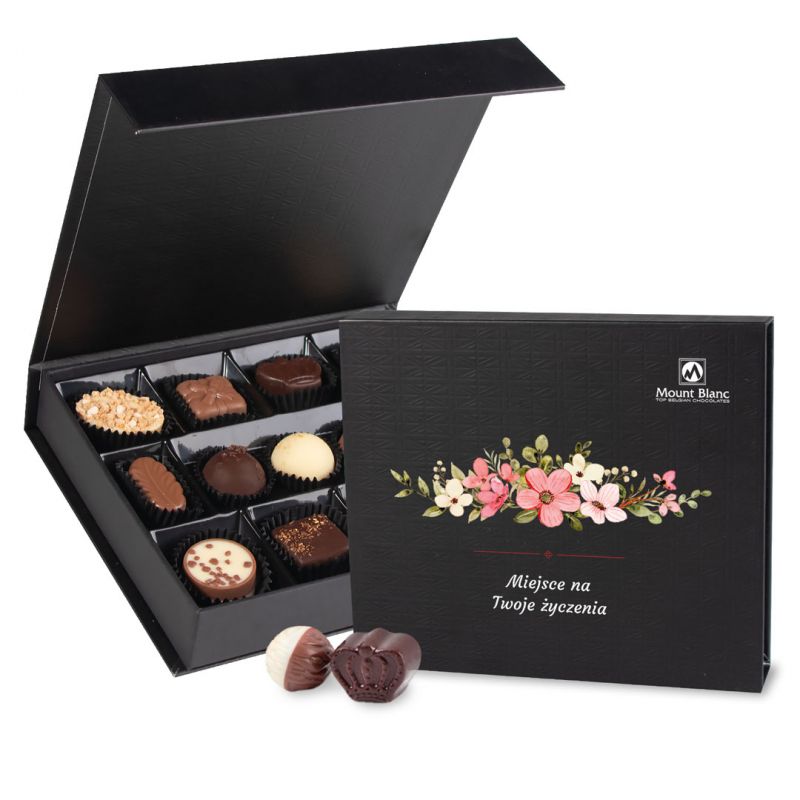 Upominek na imieniny Chocolate Box Medium Black z Twoimi życzeniami