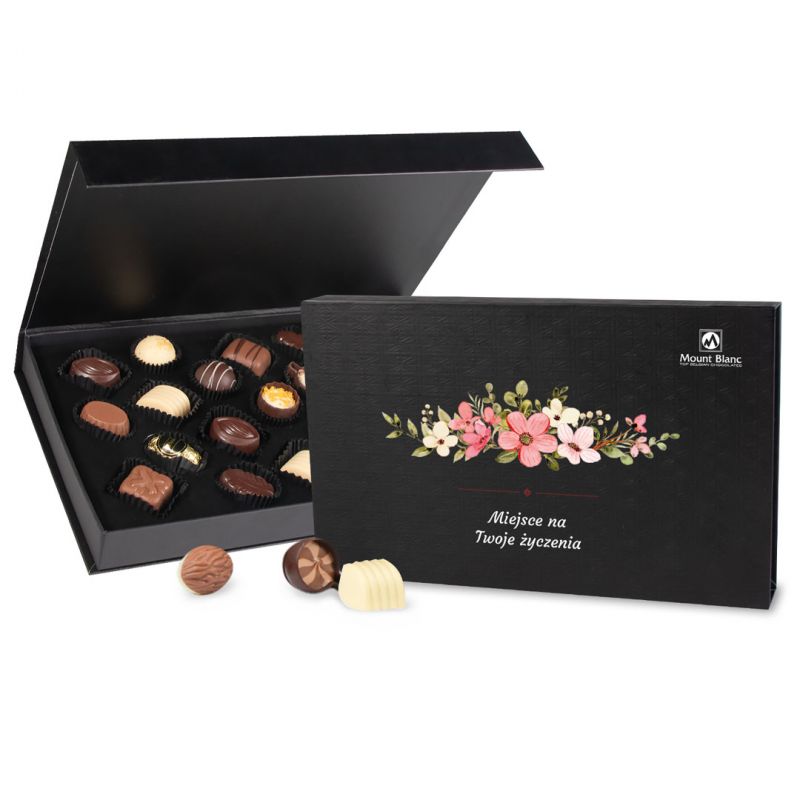 Bombonierka Chocolate Box Black z Twoimi życzeniami na imieniny