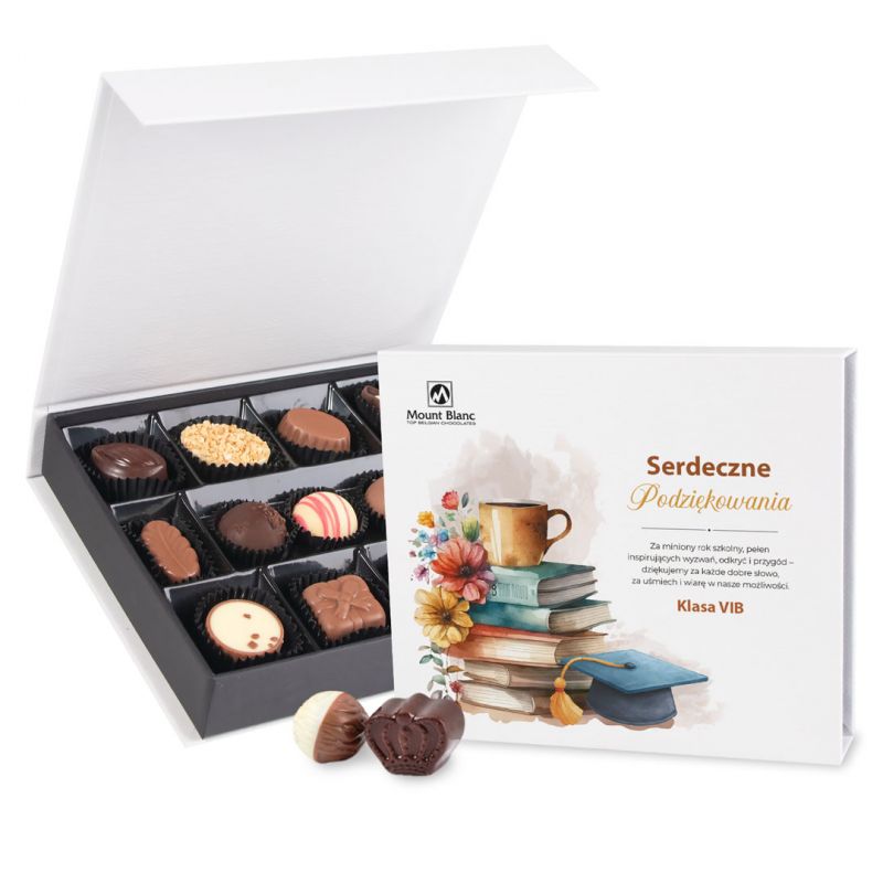 Czekoladki dla nauczycieli Chocolate Box Medium White z Twoimi życzeniami