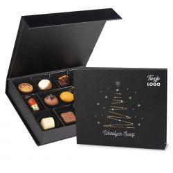 Pralinki na Boże Narodzenie Christmas Chocolate Box Black Medium z logo firmy i życzeniami - MountBlanc - 1