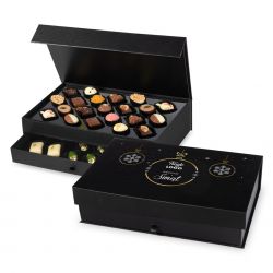 Słodki upominek na Gwiazdkę Chocolate Tower Black z logo Twojej firmy i życzeniami - MountBlanc - 1